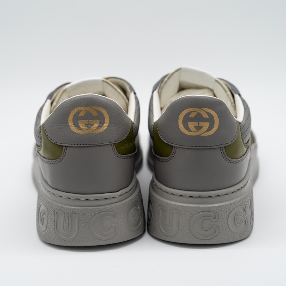 Size 14.5G 15 US Gucci GG Chunky B Sneakers Green Beige Grey GG Leather - Picture 5 of 12